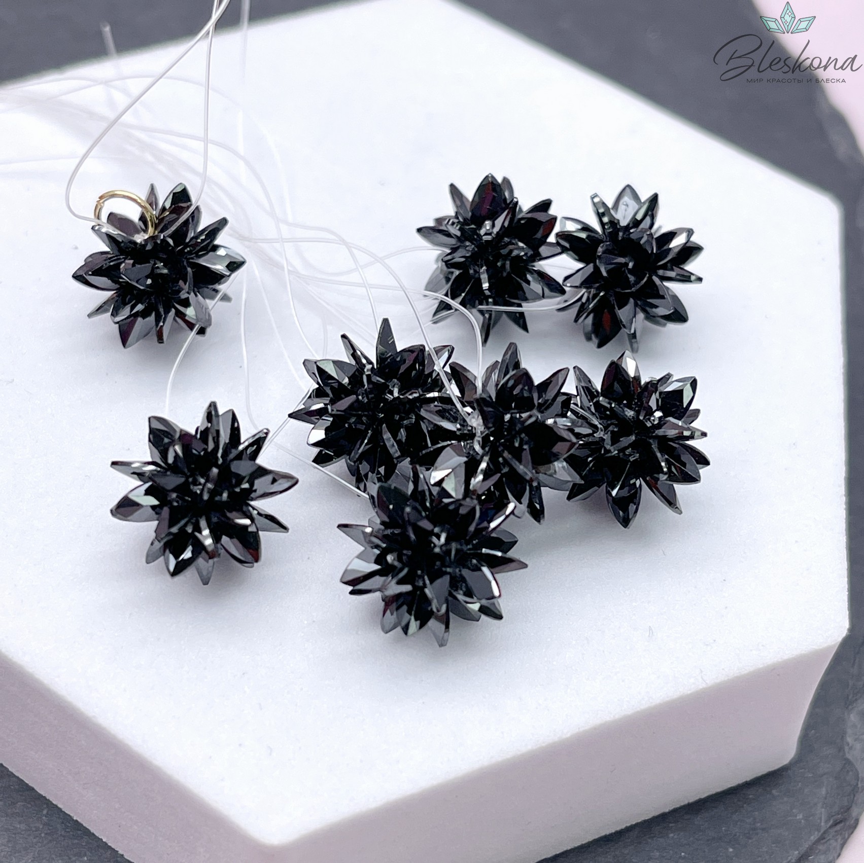 10*13 мм, Подвеска Циркон черный ежик (кубический цирконий, фианит) 