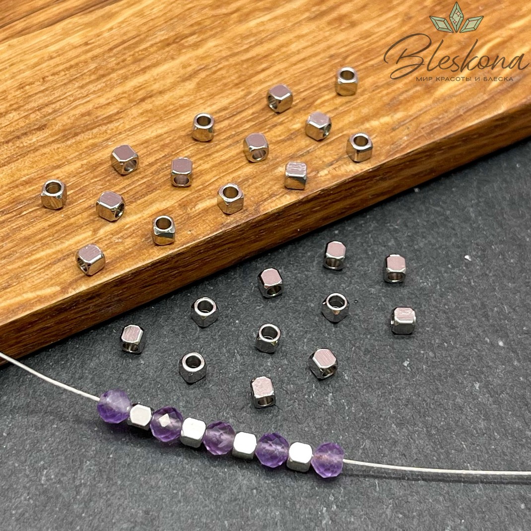 2,5 мм Бусина куб, Цвет серебро уп.10 шт