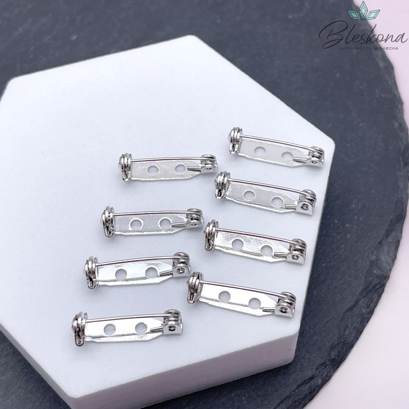 22*5 мм Цвет серебро, Японская булавка для броши с фиксатором 