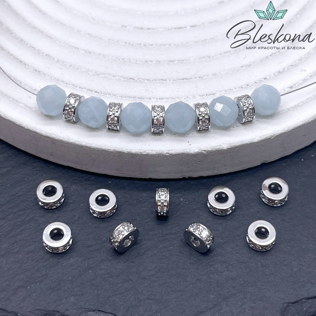 ⌀6,2мм Цвет серебро, Бусина - Разделитель стразы Люкс