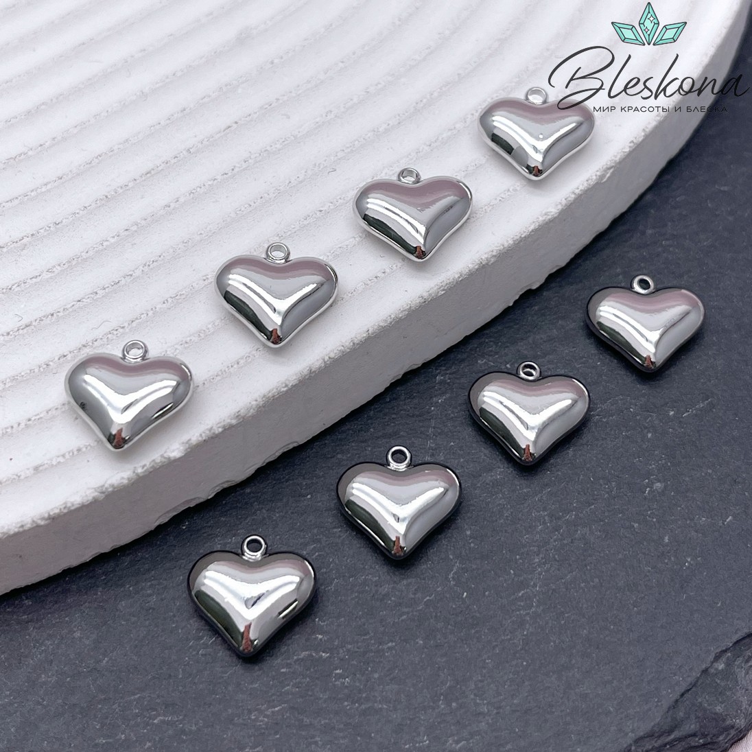 11*11,5мм, цвет серебро, Подвеска сердце плоское 