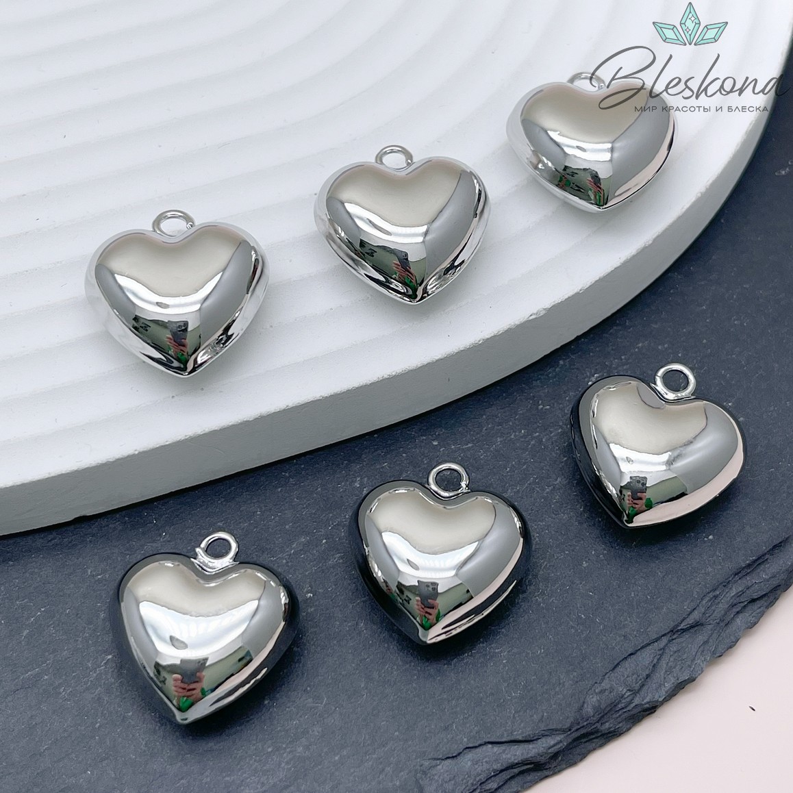 20*18,5 мм Цвет серебро, Подвеска Сердце объемное гладкое
