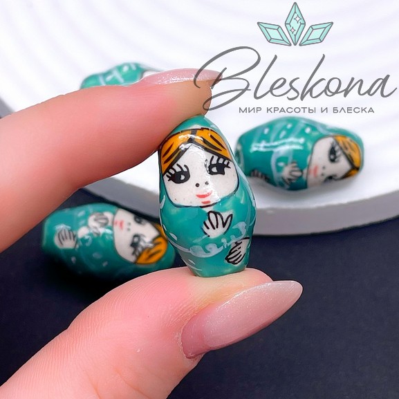 23*14 мм Керамика бусина матрёшка бирюзовая