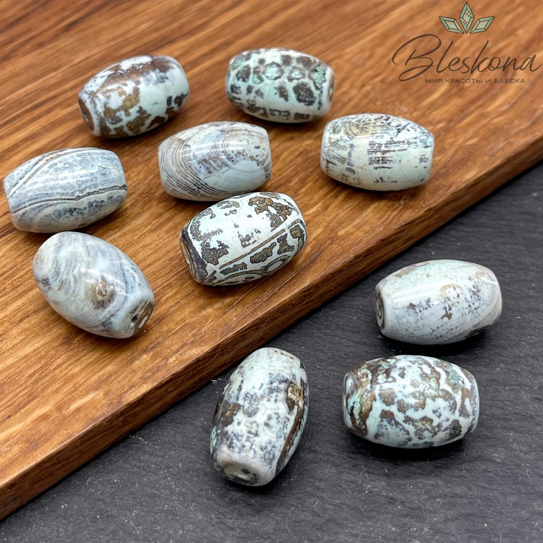  Дзи природные бирюзовые из агата 19*13 мм