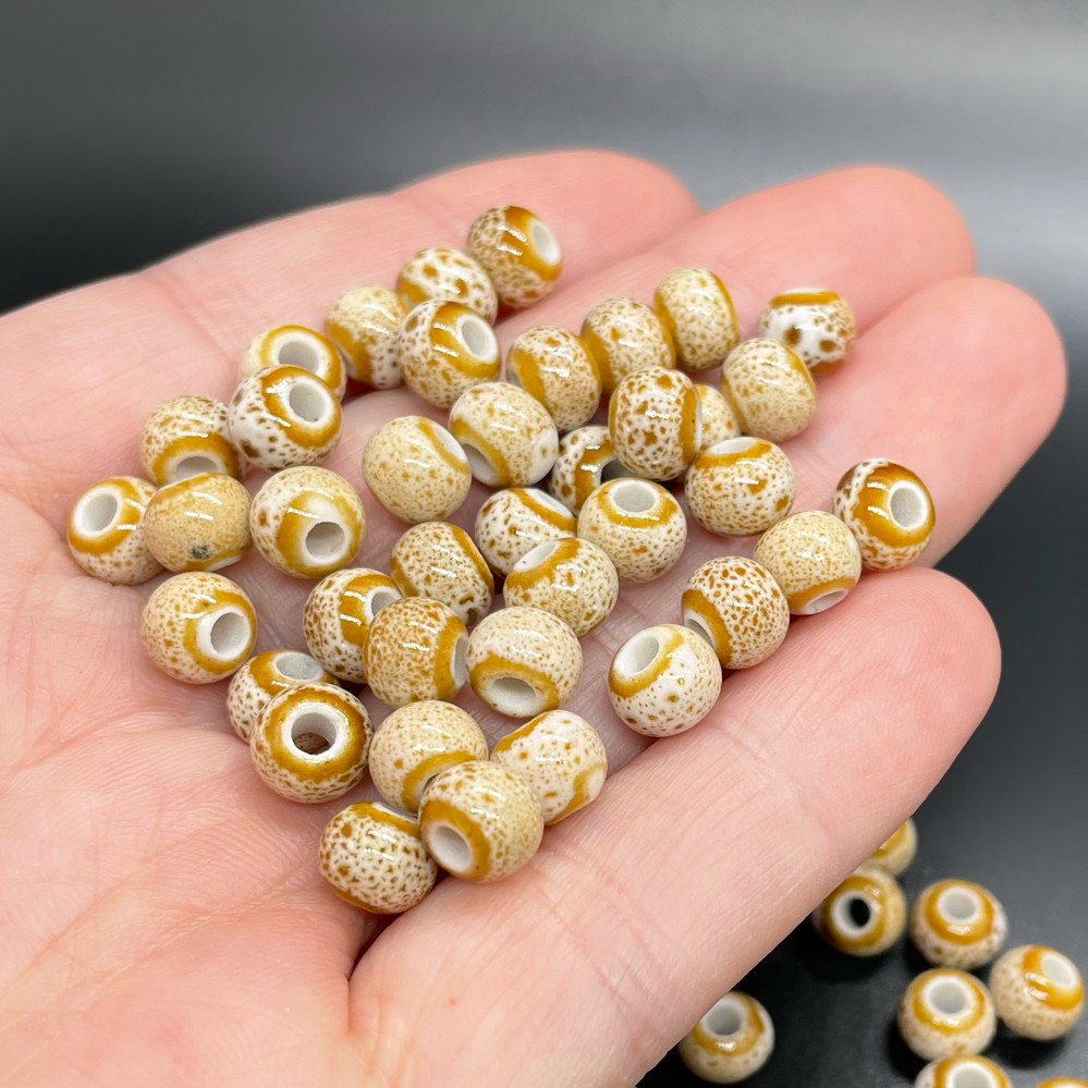 6,5 мм Бусина шар, керамика  цвет песочный точки  