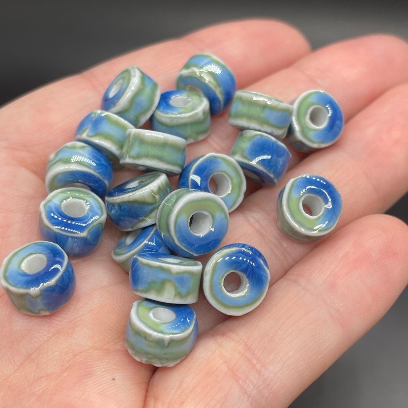 6,5*10 мм Бусина- разделитель, керамика цвет сине-зеленый