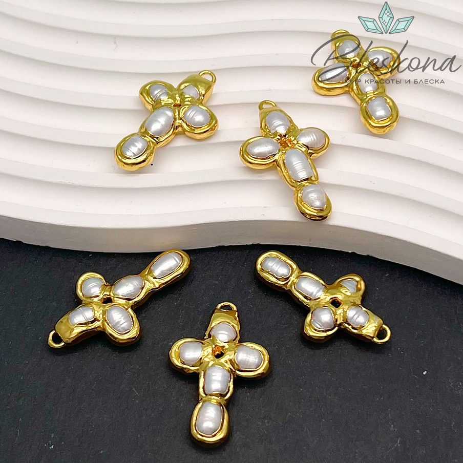 38,5*11,5 мм Цвет золото, Подвеска  Жемчуг крест 