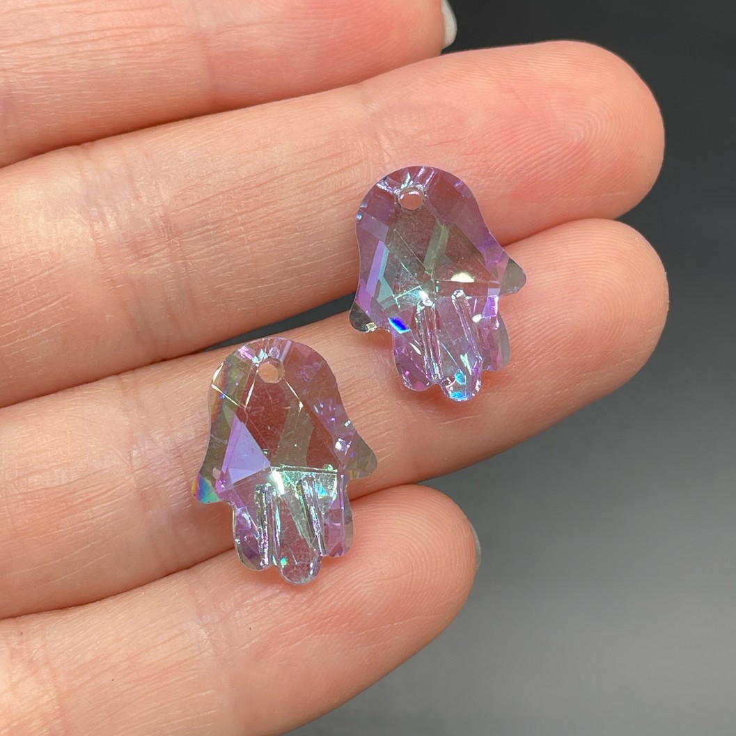 13*17,8 мм, Стекло Lux, Подвеска Рука Фатимы,фиолетово-зеленый