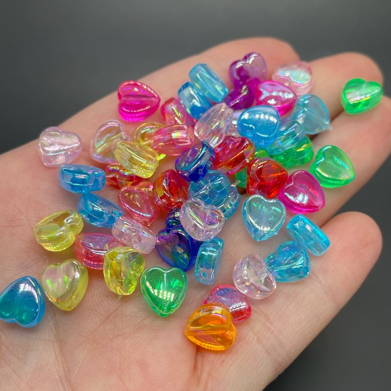 8,5 мм, Бусина сердце микс прозрачный уп.10 гр 