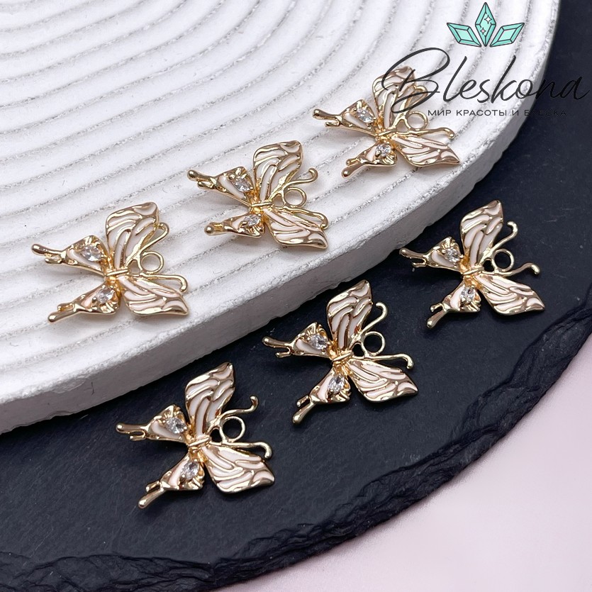 19,3*18,3 мм Цвет золото, Подвеска Бабочка эмаль, цирконы 