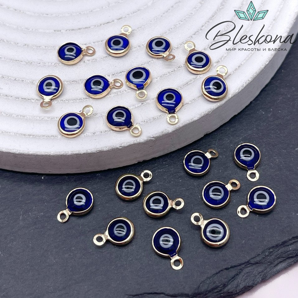 10*6,5 мм Цвет золото, Подвеска мини глаз синяя эмаль