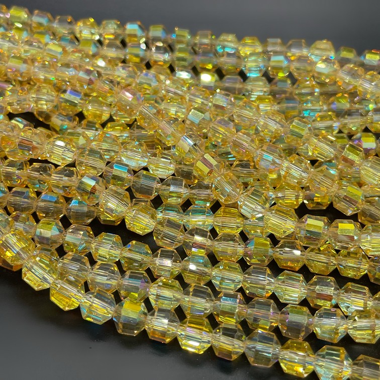 7 мм Стекло Lux, многогранник, цвет желтый с переливом