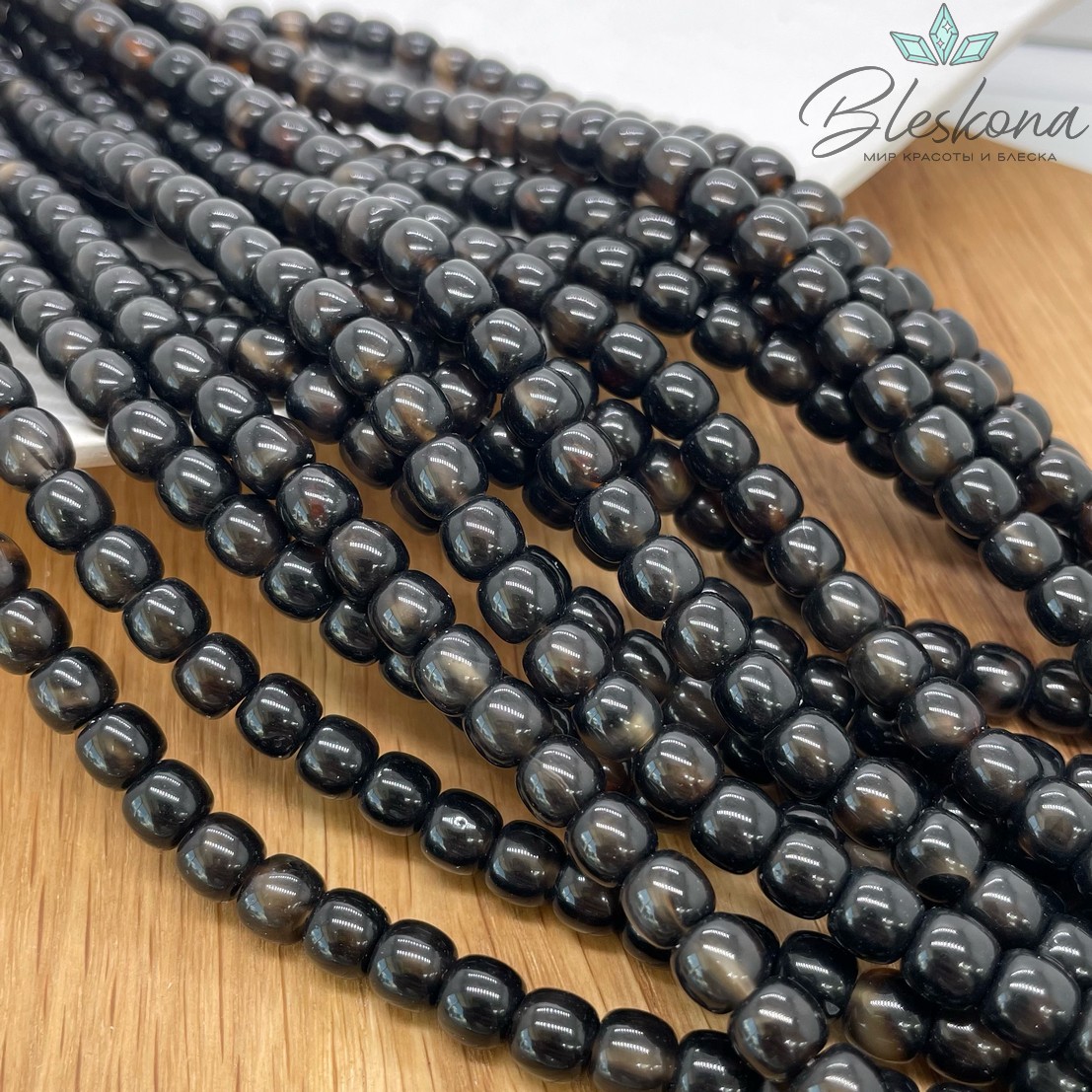 Агат черный бочата 6,5*7 мм