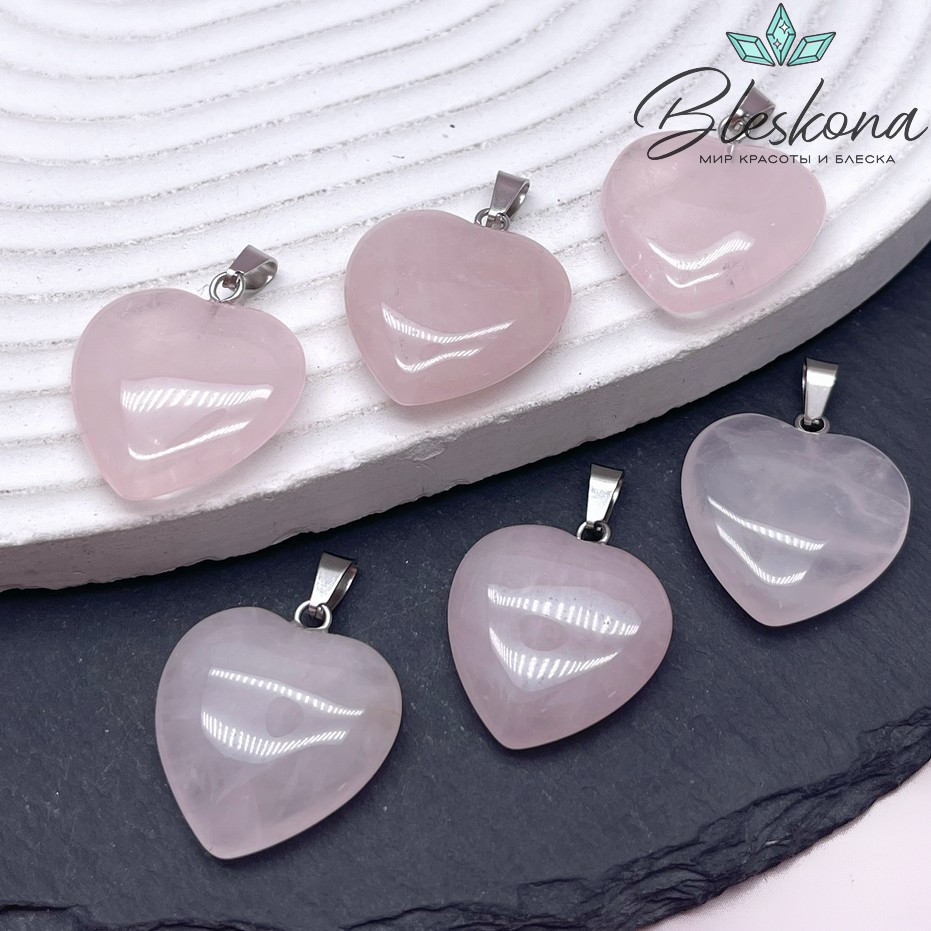 22*20 мм Цвет серебро, Подвеска Сердце Розовый кварц