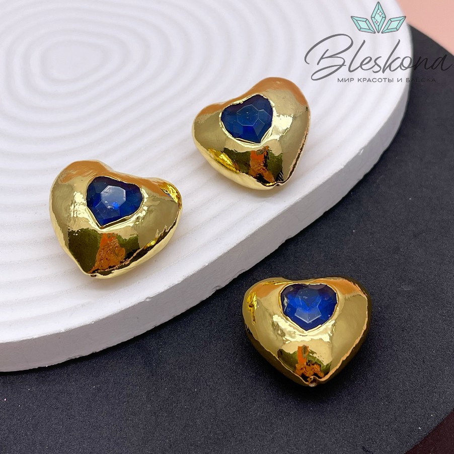 23*26 мм, Бусина Сердце ювелирное стекло  синее