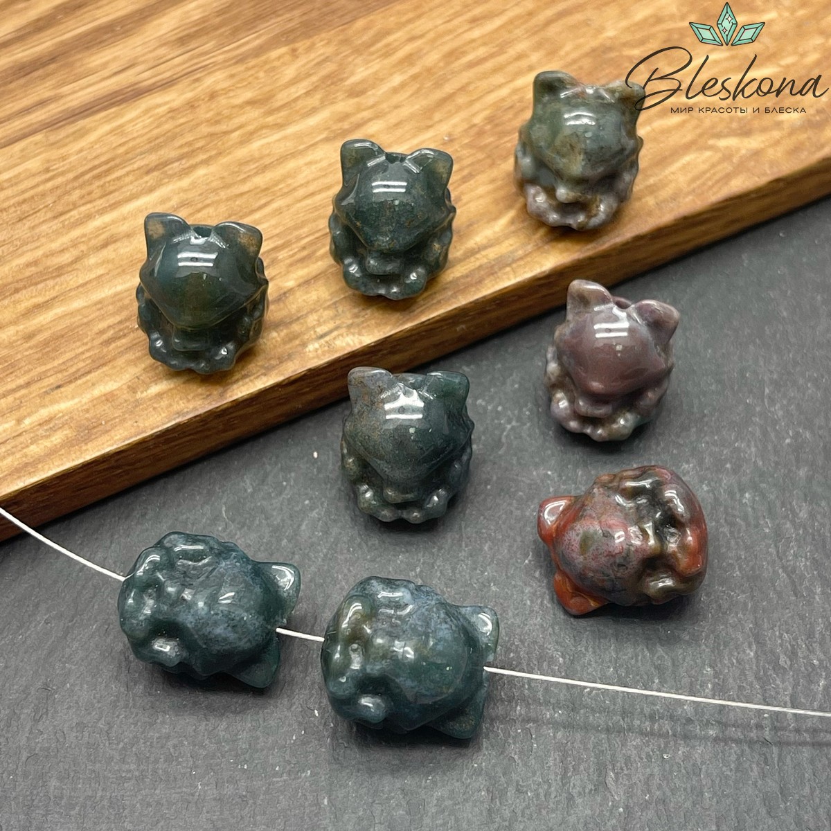 16*12 мм  Резная Бусина Девятихвостая Лиса Агат Индийский