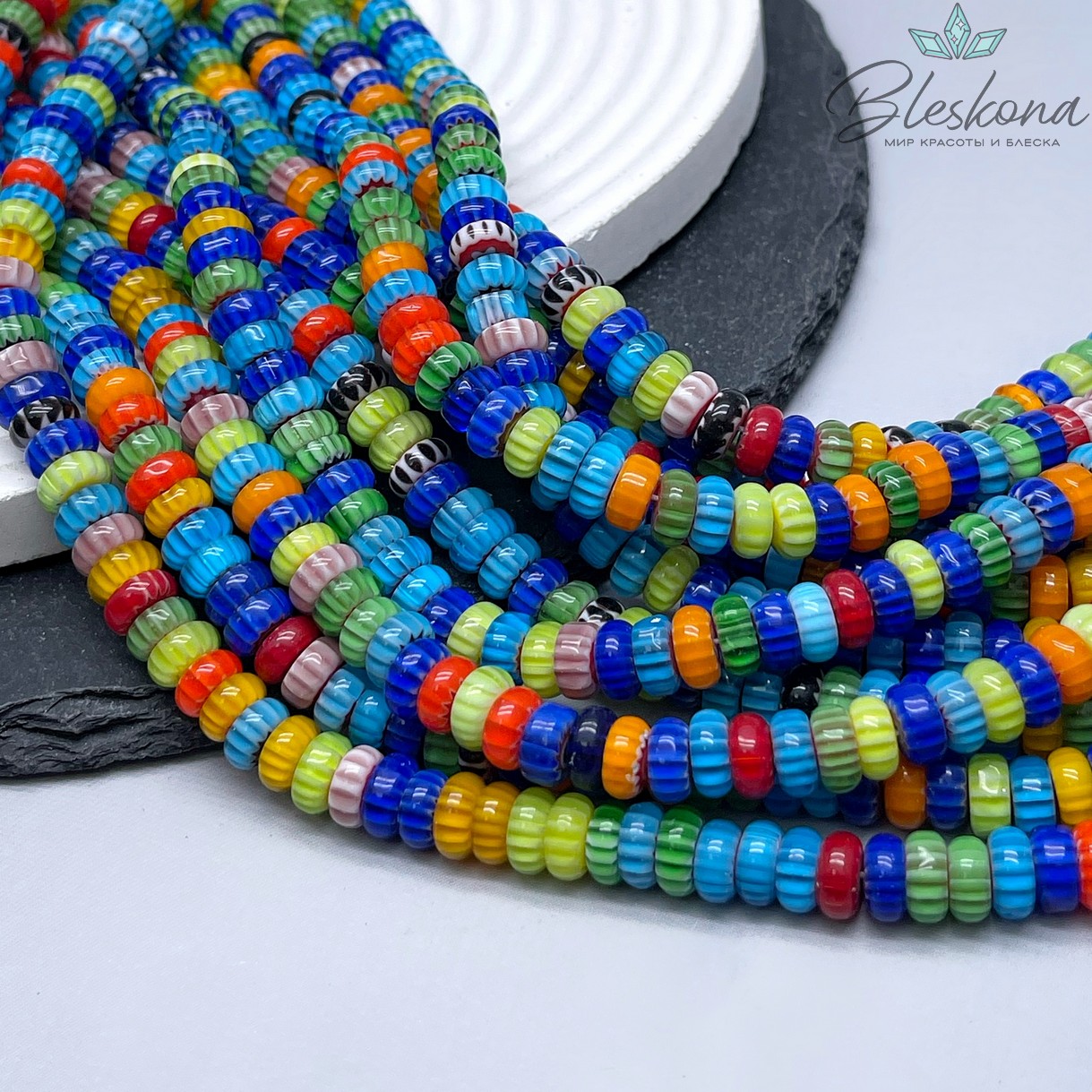 Муранское стекло рондели микс, полосы 3,5*8 мм