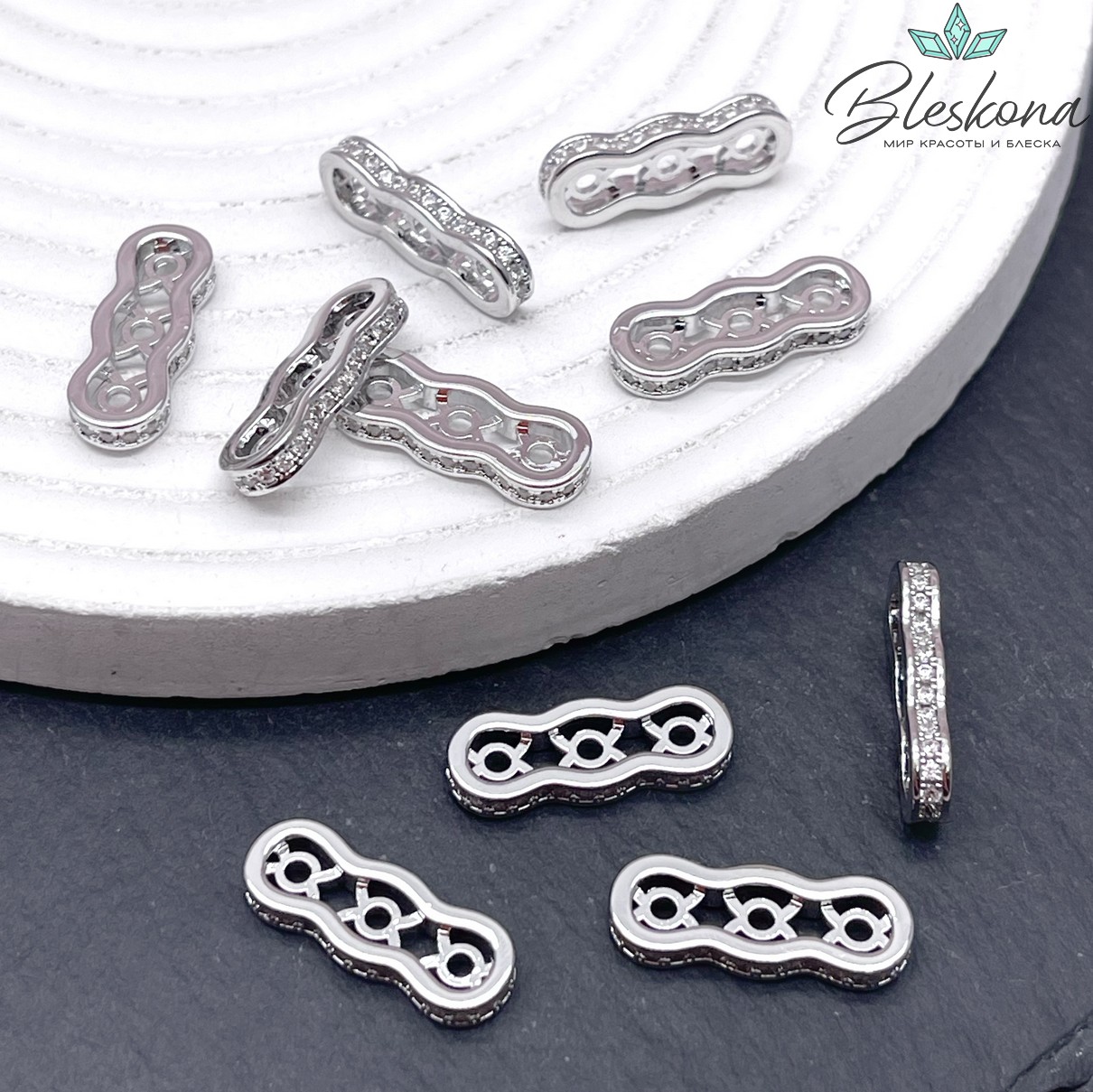 19,4*7*2,6 мм Цвет серебро, Бусина разделитель 3 ряда