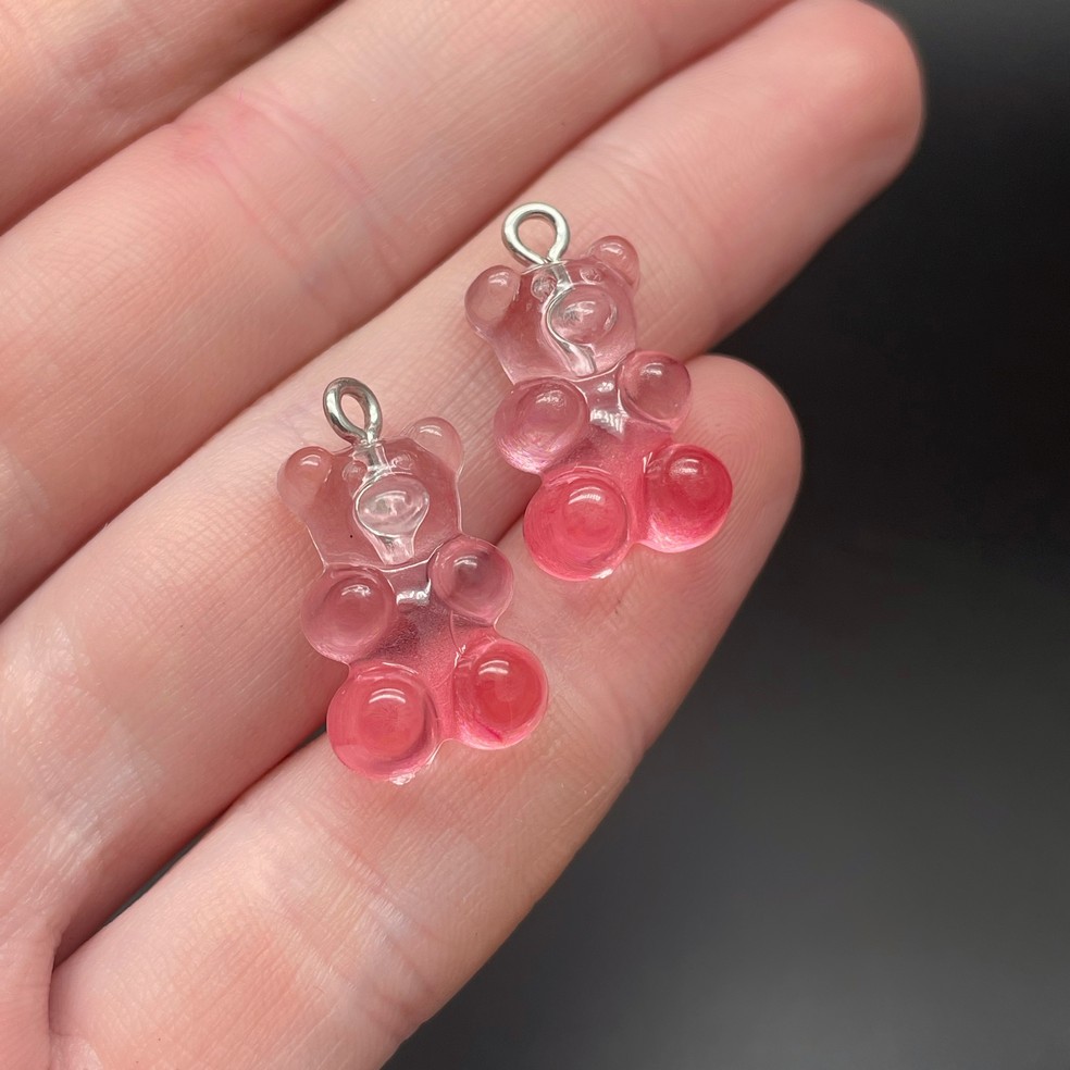 12*21,5мм, Цвет серебро, Подвеска Мишка прозрачно-малиновый