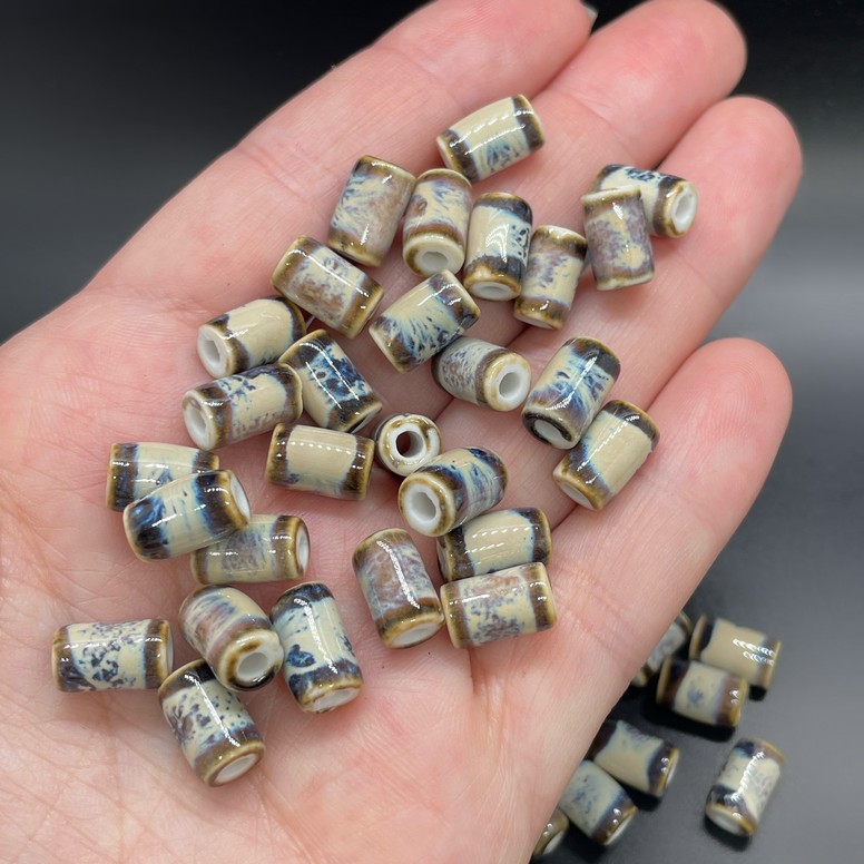 6*10 мм Бусина трубочка, керамика цвет коричневый рисунок