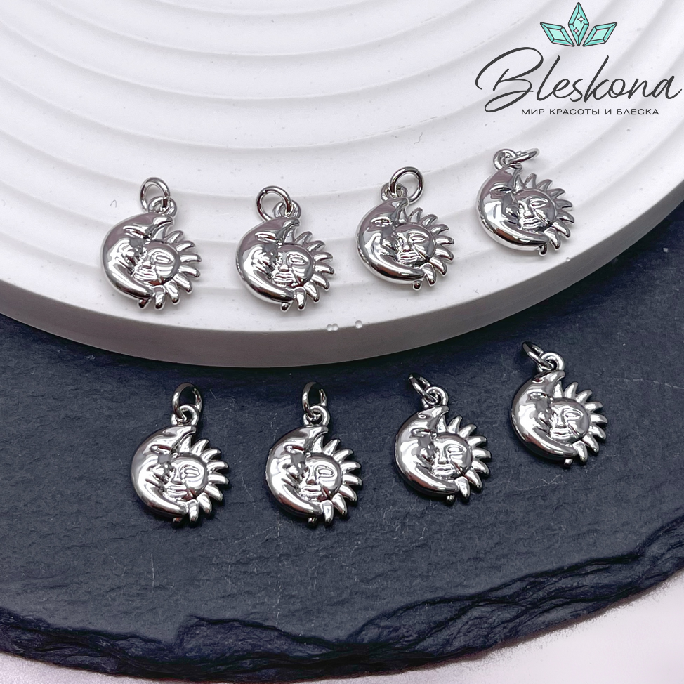 12,4*10 мм Цвет серебро, Подвеска солнце и луна 