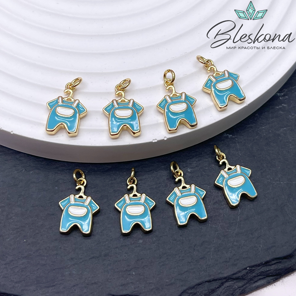 14,3*10 мм Цвет золото, Подвеска Комбинезон голубая эмаль