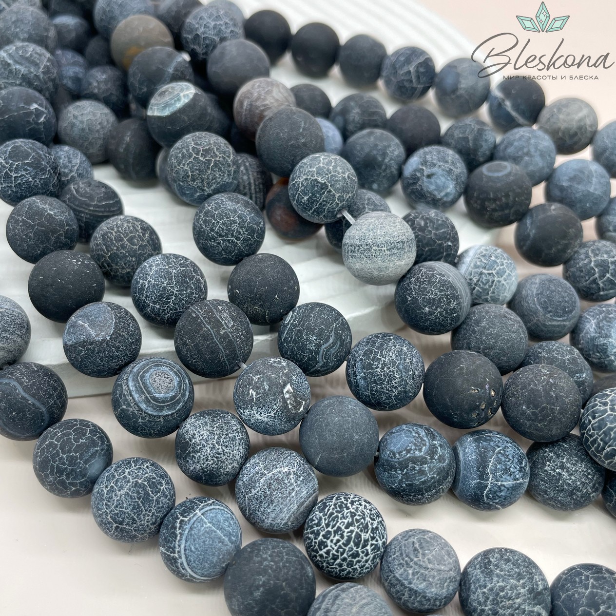 Агат Кракле черный 12 мм