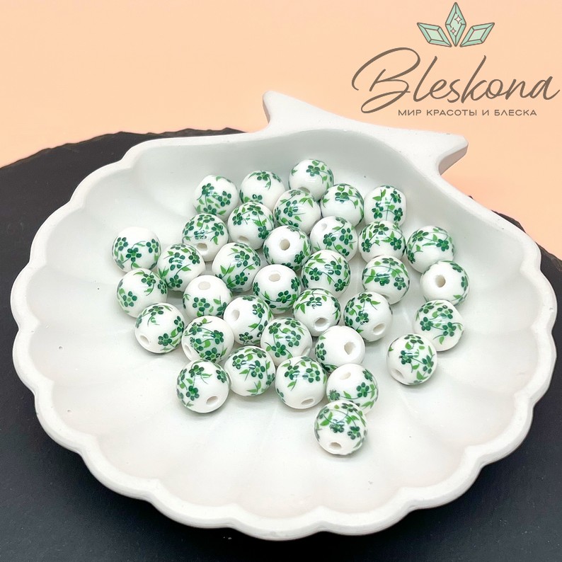 10 мм Керамика Бусина роспись гжель №26 (штучно)