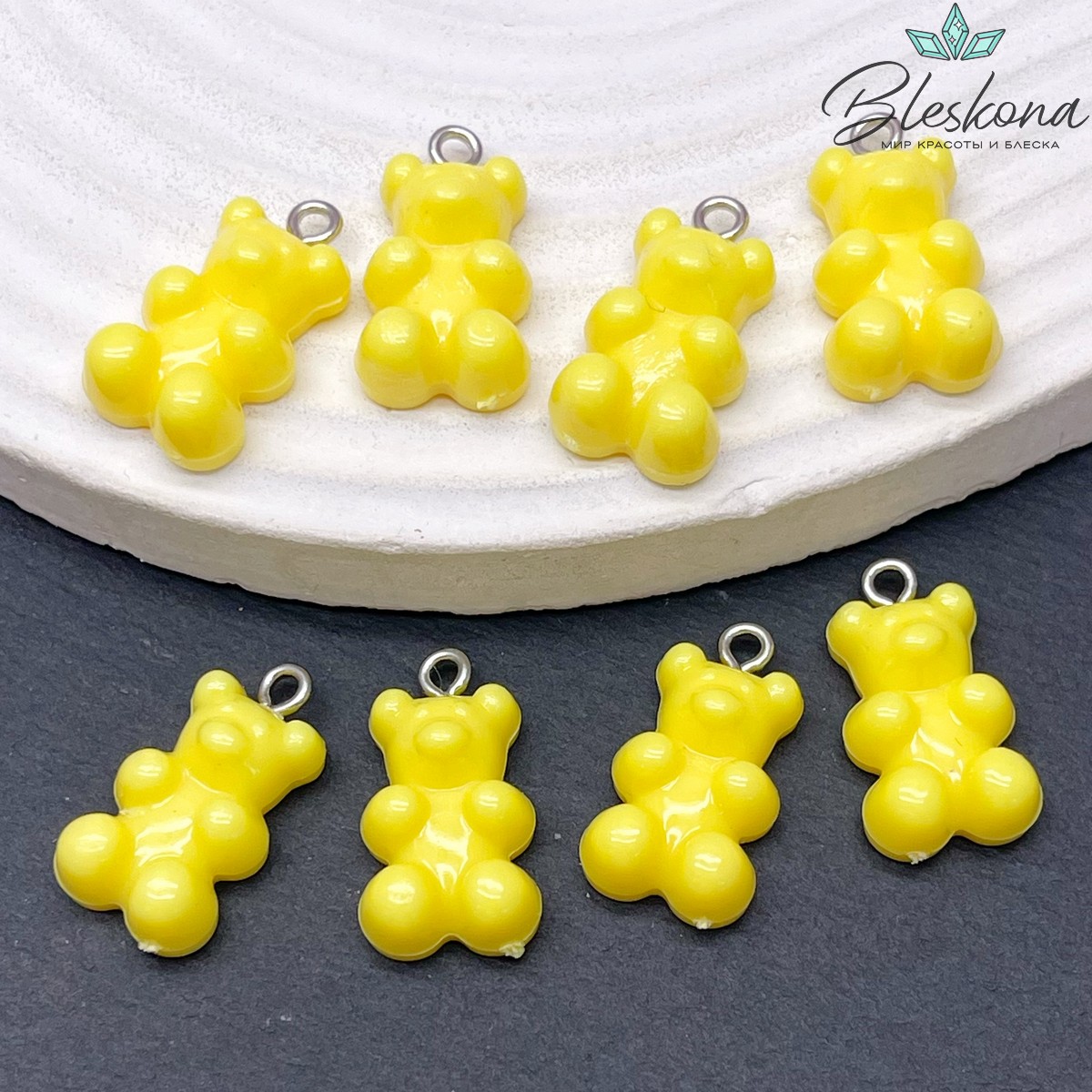 12*21,5мм, Цвет серебро, Подвеска Мишка ярко-желтый    