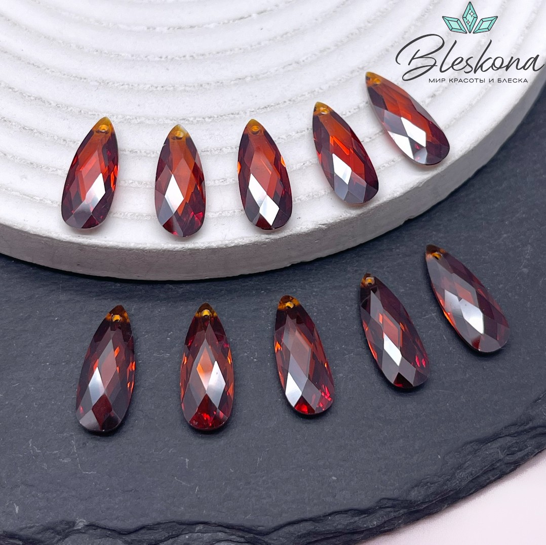 18*7 мм, Подвеска Циркон капля темно-оранжевая №1 (кубический цирконий, фианит) 