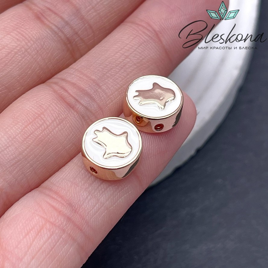 10мм Цвет золото,Бусина рука Фатимы белая эмаль 