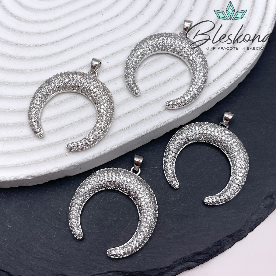31*30 мм Цвет серебро, Подвеска Лунница с цирконами