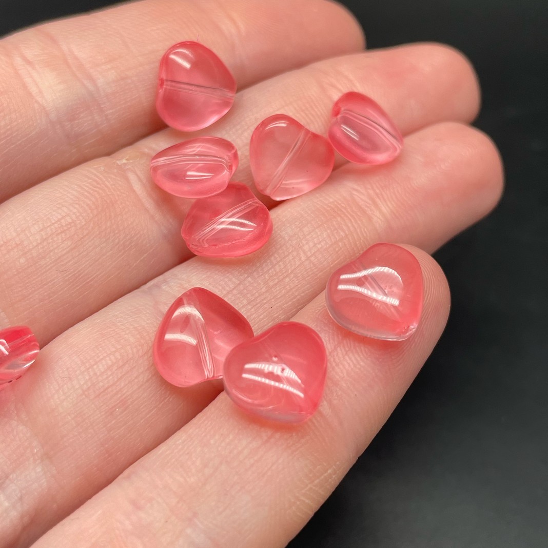 10,5 мм, Стекло сердце розовое  уп.10 шт №1