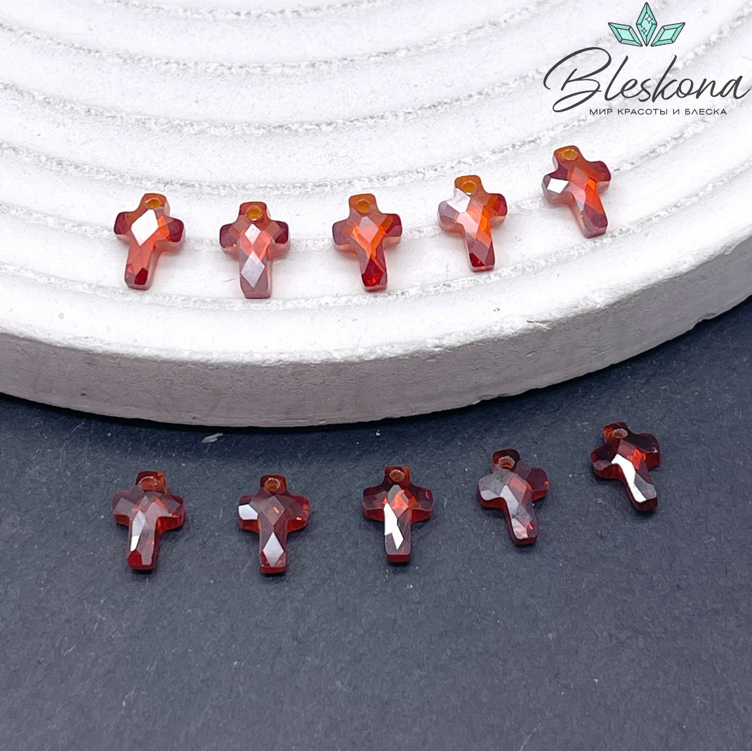 7*5 мм, Подвеска Циркон крест темно-оранжевый (кубический цирконий, фианит) 