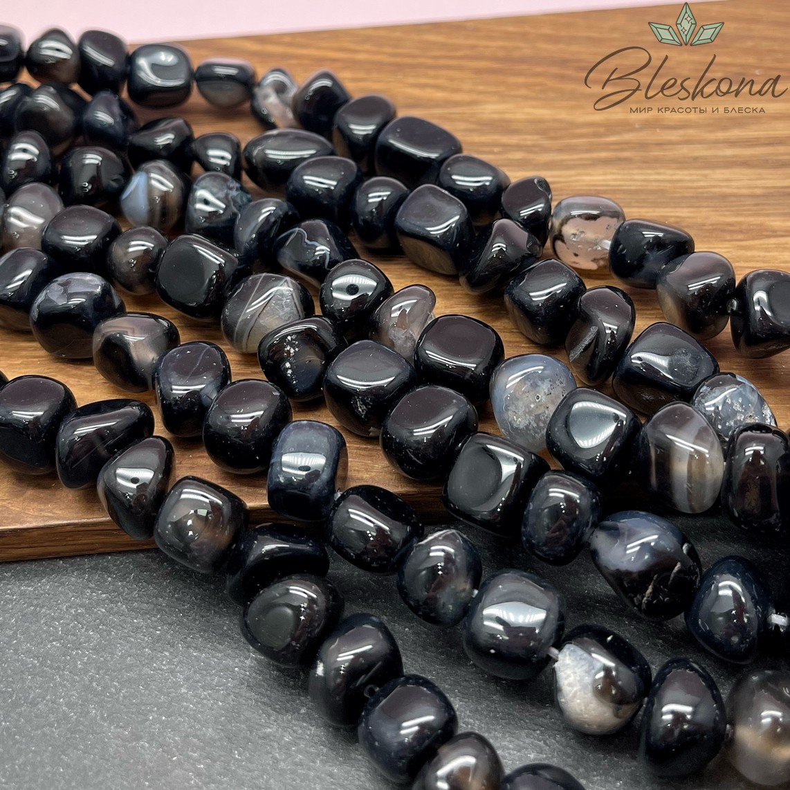 Агат темно- серый галтовка фриформ (7-12)*(10-11) мм 