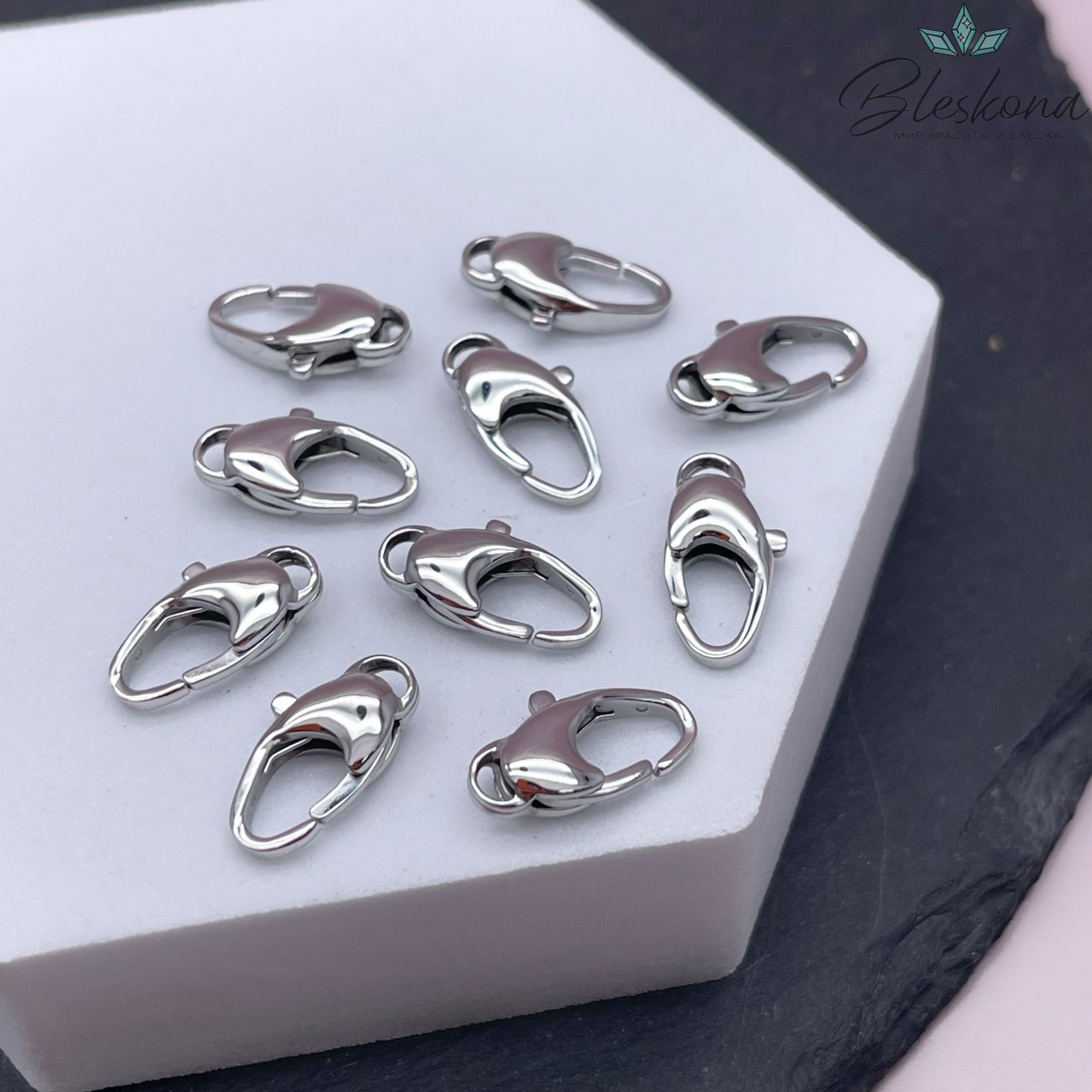 14,5 мм Цвет серебро, Замок лобстер округлый