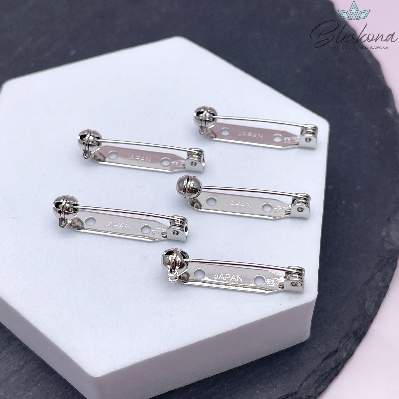 28*5 мм Цвет серебро, Японская булавка для броши с фиксатором 