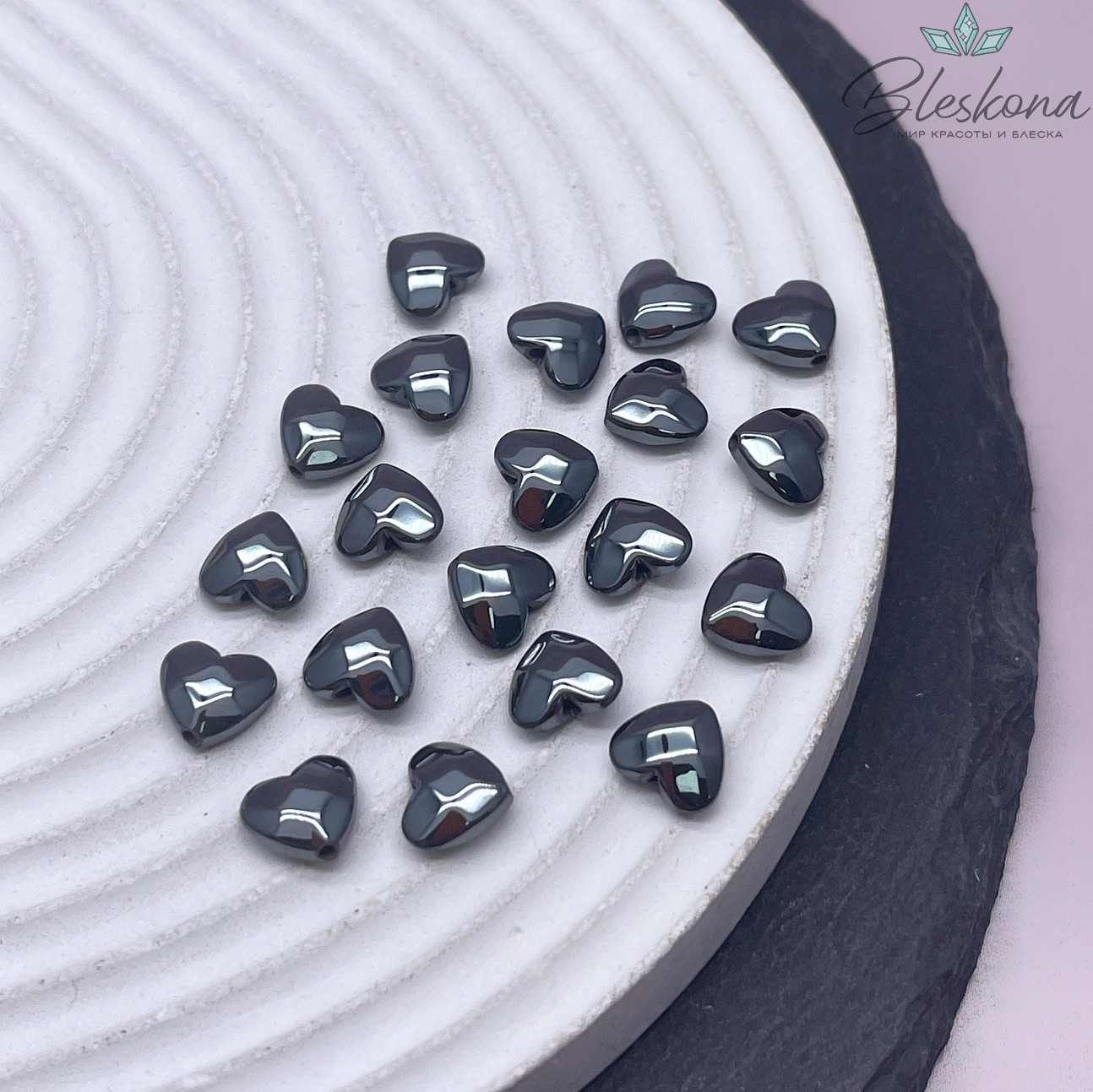 Гематин Сердца объемные огранка имитация 8мм уп. 20шт 