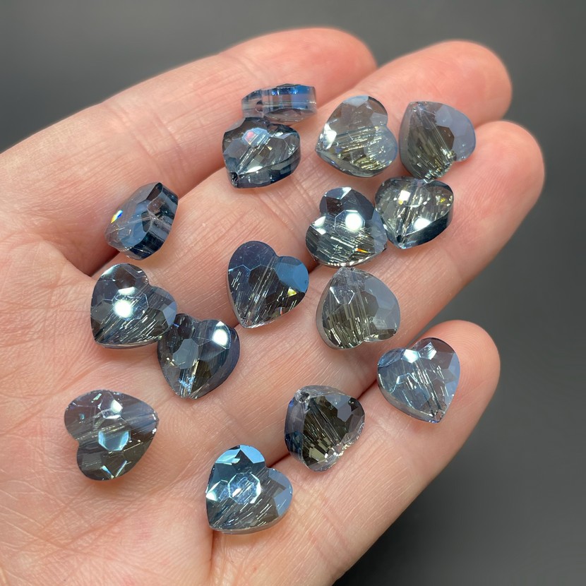 10 мм, Стекло Lux бусина сердце огр. темно-синее уп.10шт