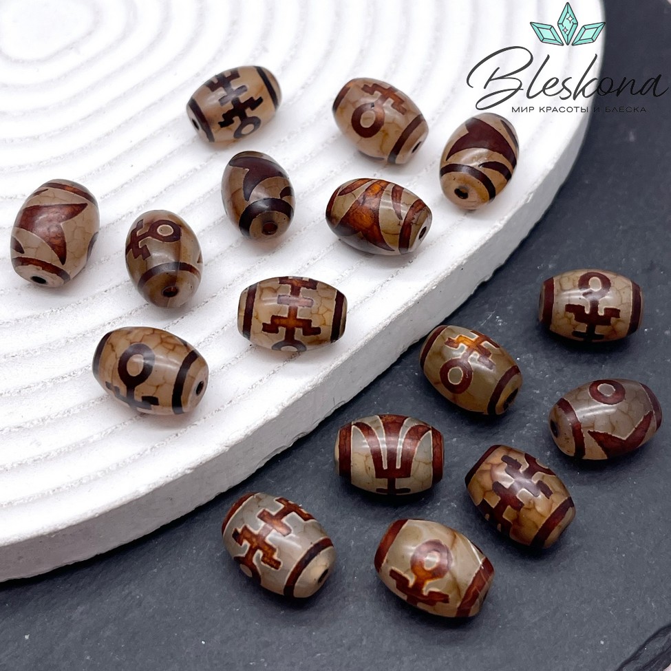 Бусина Дзи Большой человек (Аристократ) серо-коричневый бочонок 10*14 мм