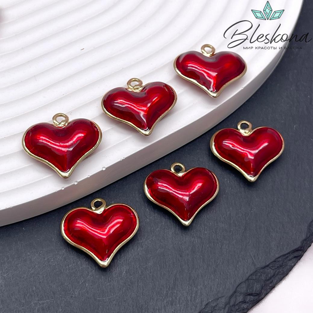 18,6*20 мм Цвет золото, Подвеска Сердце красная эмаль 