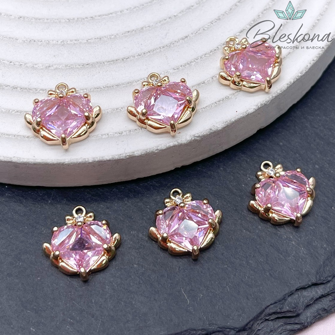 14,5*14 мм Цвет золото, Подвеска Сердце розовый циркон