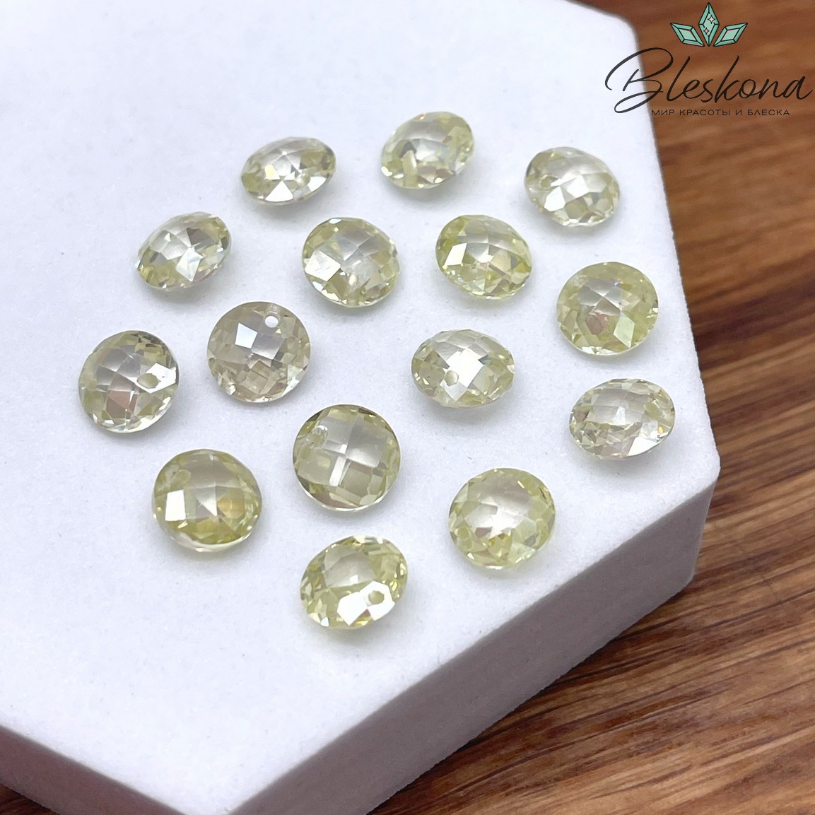 8 мм, Подвеска Циркон круг желтый №1 (кубический цирконий, фианит) 