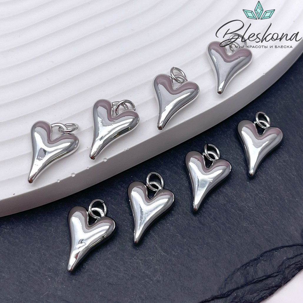 16*12 мм Цвет серебро, Подвеска сердце объемное 