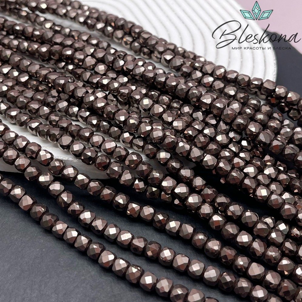 6 мм Гематин имитация куб острая огранка, цвет коричневый №1 (шоколадный)