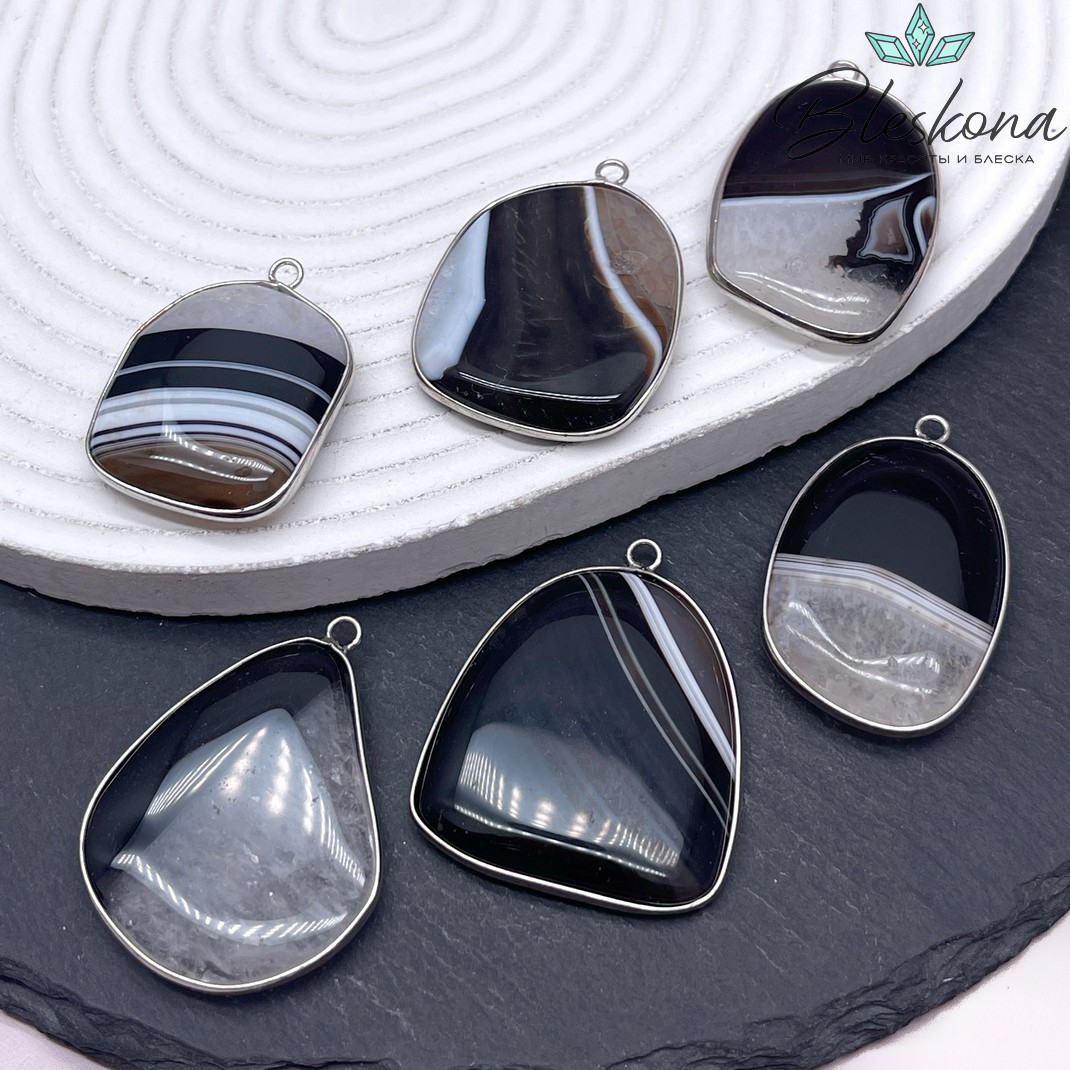 (32-41)*(28*34) мм Цвет серебро, Подвеска фриформ Агат 