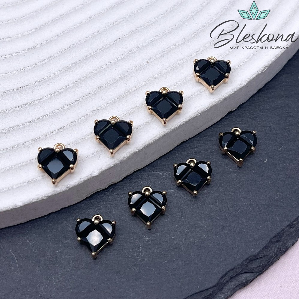 10*9,5 мм Цвет золото, Подвеска Сердце черные цирконы 