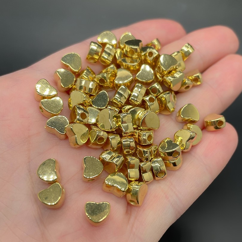 7 мм, Бусина сердце, цвет золото уп.10 гр