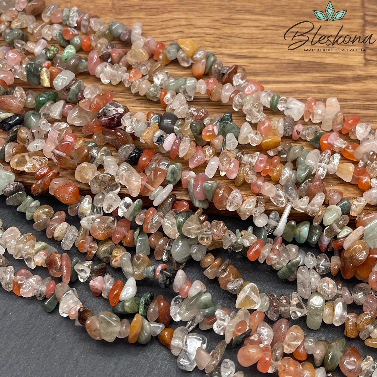 Крошка микс агатов ширина бусин ~ 7-9мм