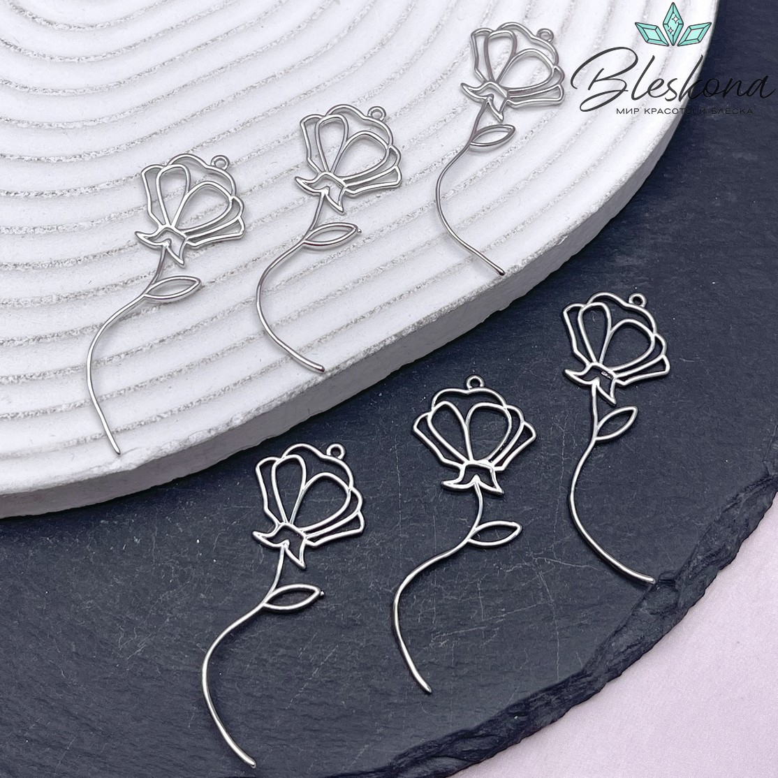 39*16,8 мм Цвет серебро, Подвеска Роза контур